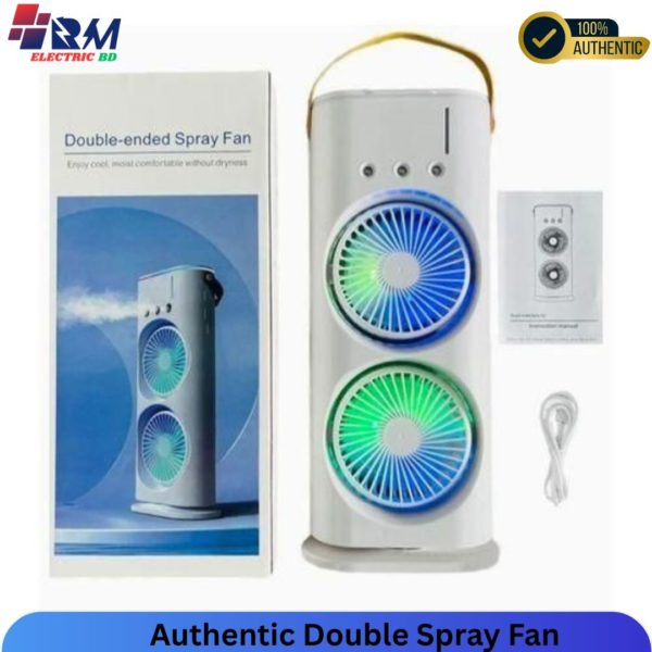 RGB light portable mini air conditioner with dual fan and mist spray, ideal for summer cooling