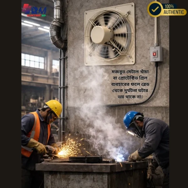 Metal exhaust fan with safety grill