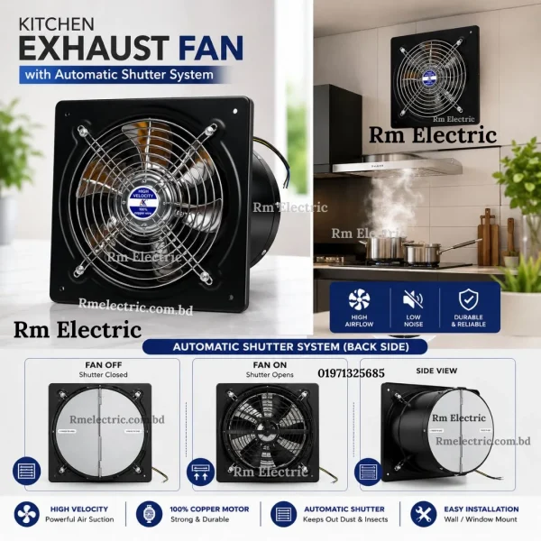 Steel High Speed Exhaust Fan – Heavy Duty Stainless Steel Ventilation Rm electric Kitchen exhaust fan black